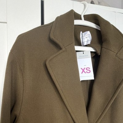 Primark Damen Mantel XS grun lang Knopfverschluss Taschen Business Polyester