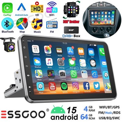DAB+ Autoradio Carplay GPS NAVI WIFI 1 DIN 360° Drehbar Android 15 4+64G KAM MIK