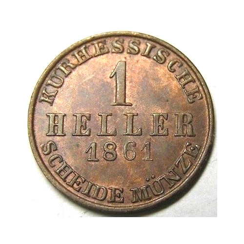 elf Germany Electorate of Hesse-Cassel 1 Heller 1861  Lion