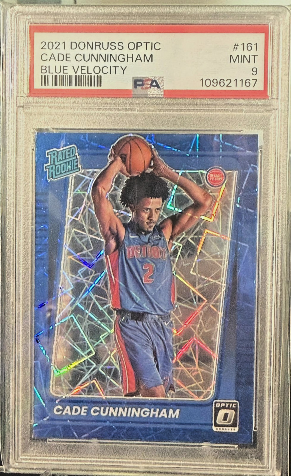 2021 Donruss Optic CADE CUNNINGHAM RC #161 Blue Velocity PSA 9 Mint Rookie Card