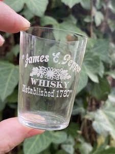 ANTIQUE PRE-PRO JAMES E. PEPPER WHISKY LEXINGTON KY. ETCHED WHISKEY SHOT GLASS