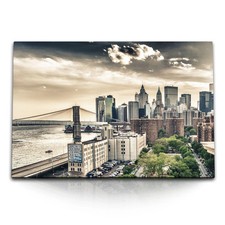 120x80cm Wandbild auf Leinwand New York City Brooklyn Bridge Wolkenkratzer