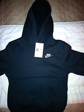 Nike Unisex Kids S Black Pullover Hoodie Fleece Polyester Logo Pockets