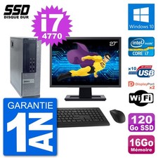 PC Dell 7020 SFF Ecran 27" Intel i7-4770 RAM 16Go SSD 120Go Windows 10 Wifi
