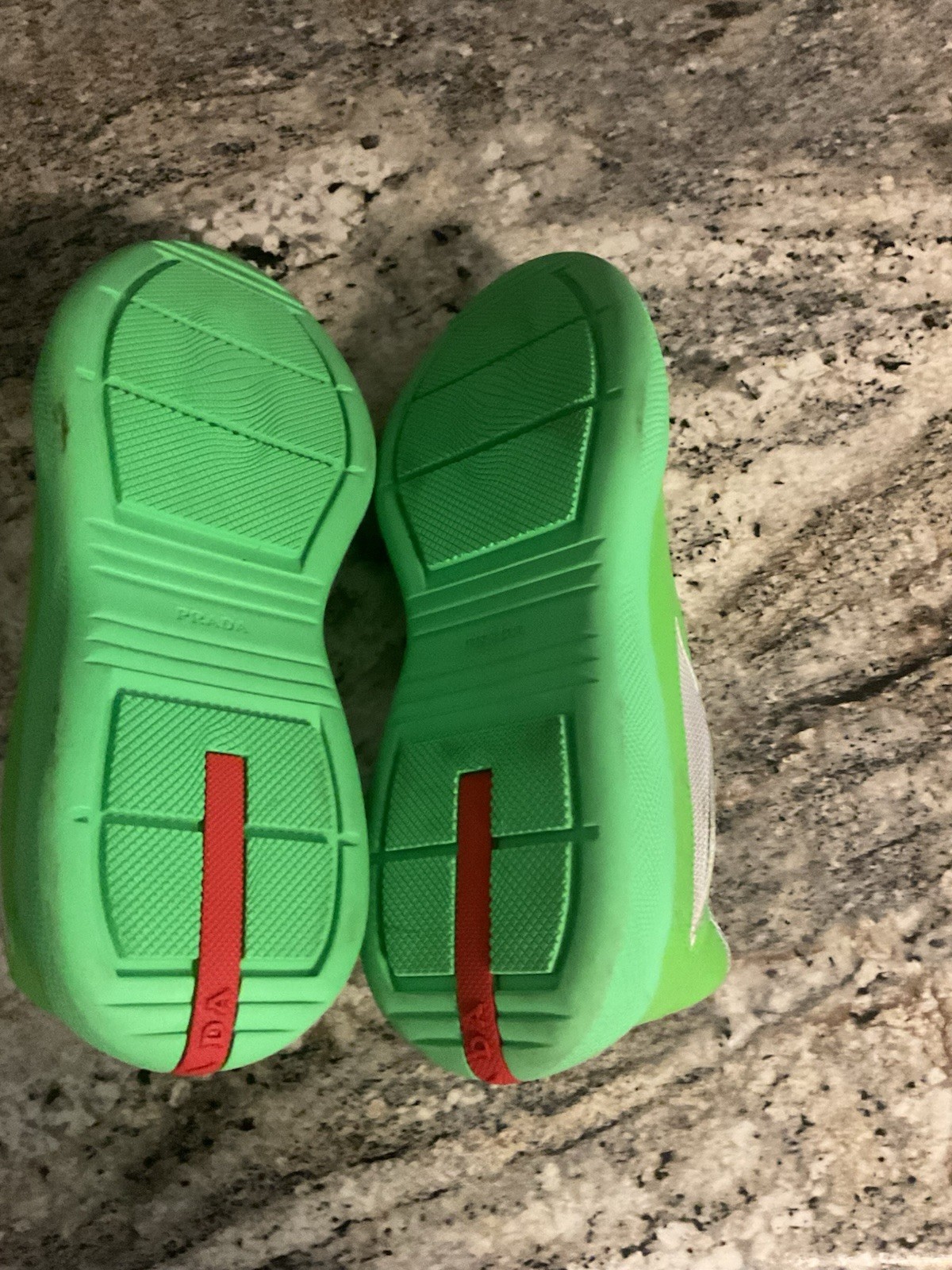 PRADA Men's Green White Gray Athletic Sneakers with Red Heel Accent thumbnail 5