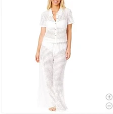 NEW Hurley Women's Swim Cover Up Lightweight Crochet 2-Peice Set White LARGE