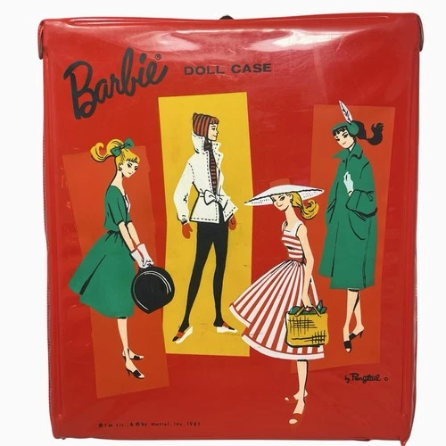 1961 Ponytail Barbie Case Red Carrying Case Barbie Wearing Winter Holiday Outfit