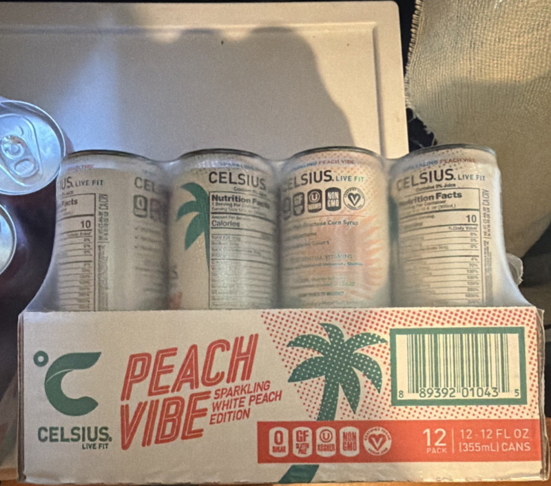Celsius Peach Vibe Sparkling White Peach Energy Drink 12 Pack 12 fl oz Cans