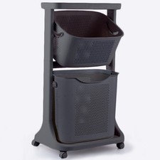 Carrello Portabiancheria Salvaspazio Cesto Biancheria Estraibile 2 Ripiani Grey
