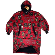 Lazy One Dont Wake The Bear Hooded Wearable Blanket Oversized Hoodie OneSize Red