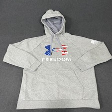 Under Armour Hoodie Mens Large Gray Freedom Flag Fleece Pullover Kangaroo Pocket