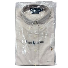 Vintage Ralph Lauren Yarmouth Shirt Mens 15.5 Tan Cotton Pinpoint Oxford NOS