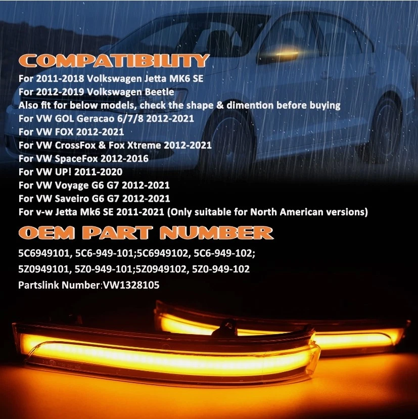 For VW GOL Saveiro Voyage Passat B7 Jetta MK6 LED Side Mirror Turn Signal Lights — 第 3/4 张图片