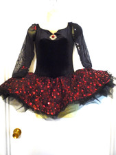 REVOLUTION BALLET Dance Costume -ADULT MED- BLACK /RED SEQUINS-STIFF 6 LAYER NET