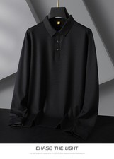 Men  s Classic Long Sleeve Polo Shirt with Tri-proof Fabric BLACK ASAIN SIZE 