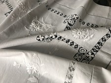Antique Vintage White Whitework Embroidery Threadwork Tablecloth 34X34in