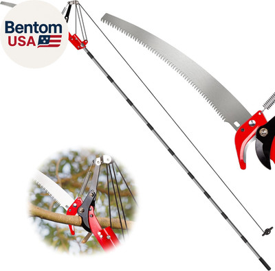 Manual Pole Saw, Pruning Saw, Tree Pruner with Steel Blade & Scissors, Tree Trim