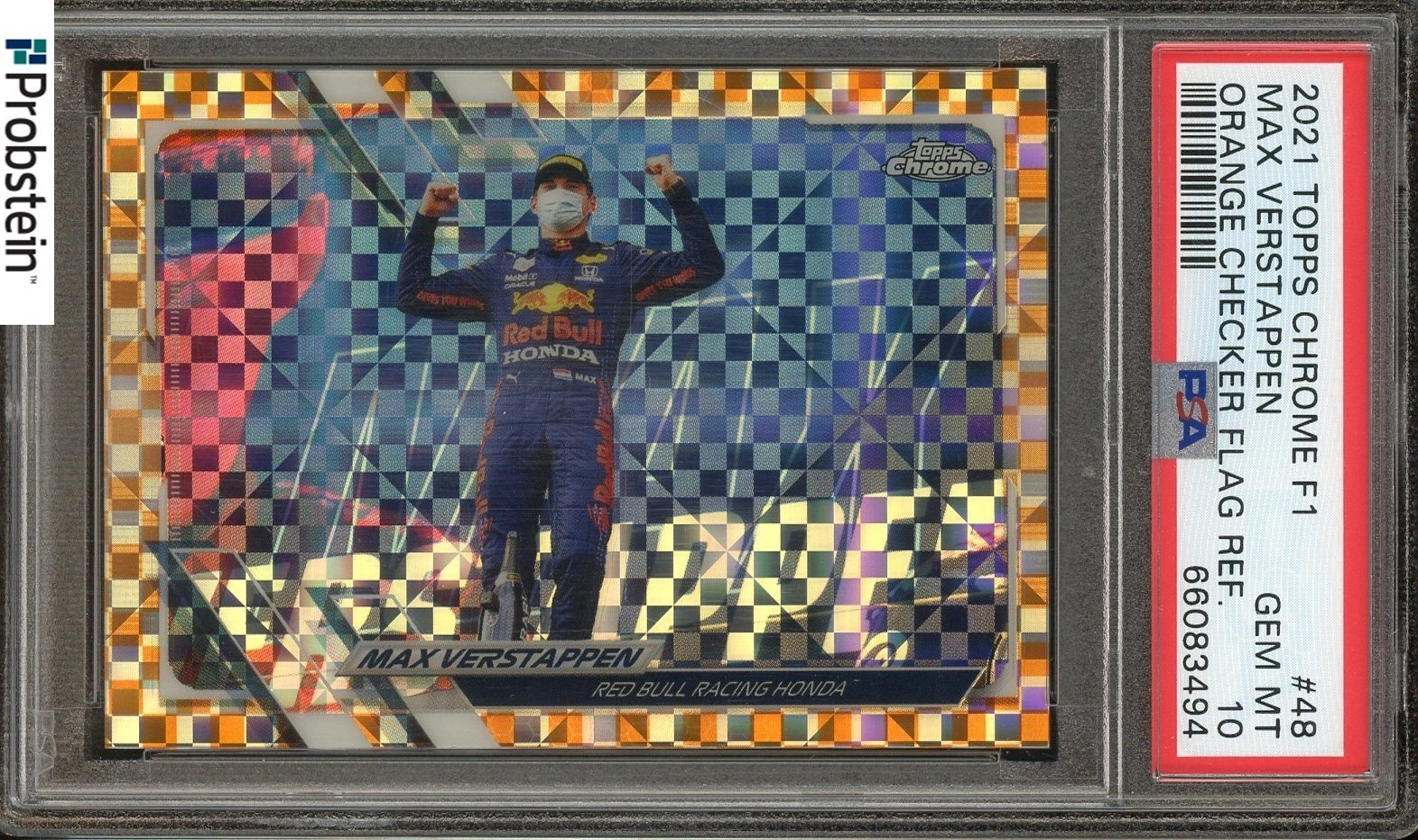 2021 Topps Chrome F1 Orange Checker Flag Refractor #48 Max Verstappen /25 PSA 10