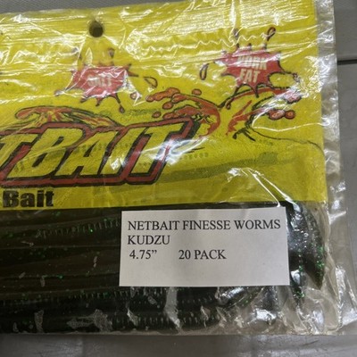 Netbait Finesse Worm KUDZU 20 Pk 4.75'' FINESSE/DROP SHOT. LARGE MOUTH BASS