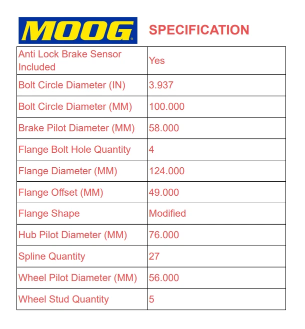 Conjunto de rolamento de cubo de roda dianteira MOOG (2) para 08 - 14 Subaru Impreza Forester NJ - Imagem 3 de 4