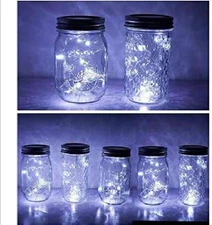 6 Pack Mason Jar Lights, 20 LED Solar Cold White Fairy String Lights Lids Insert