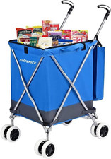 Folding Grocery Shopping Cart with 360  Double Front Swivel Wheels Waterproof Re