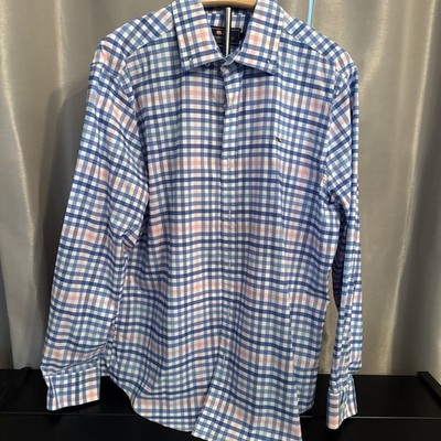 Vineyard Vines Shirt Mens Large Blue Pink Plaid Whale Button Down Long Sleeve