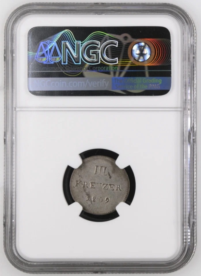 1809 GERMANY HESSE DARMSTADT 3 KREUZER - AU 53 - FREE US / $12.50 WORLD SHIPPING - Image 2 of 2