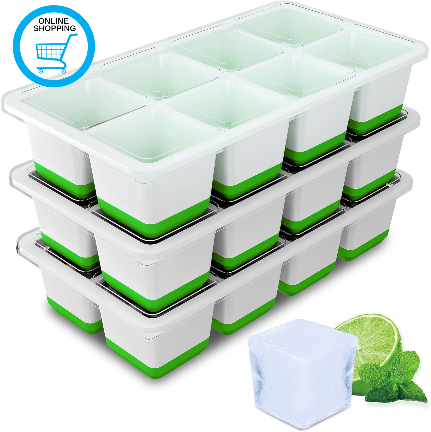 Silicone Ice Cube Tray Large, 3 Pack Large Ice Cube Moulds, Easy Release Bpa-Fre