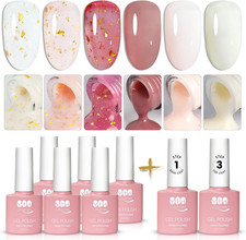 Smalto Semipermanente per Unghie in Gel Kit,Nudo Trasparente 6 Colori Con Base E