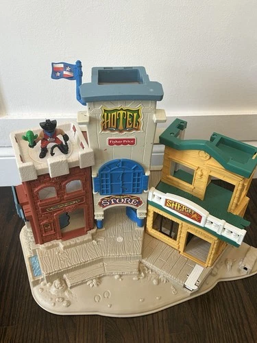 Vintage Fisher Price Hotel General Store Western Bank Sheriff Cowboys Play Set