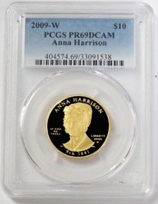 2009 W GOLD $10 ANNA HARRISON 1/2oz PROOF SPOUSE 6251 MINTED PCGS PR 69 DCAM 4159.36 per troy oz
