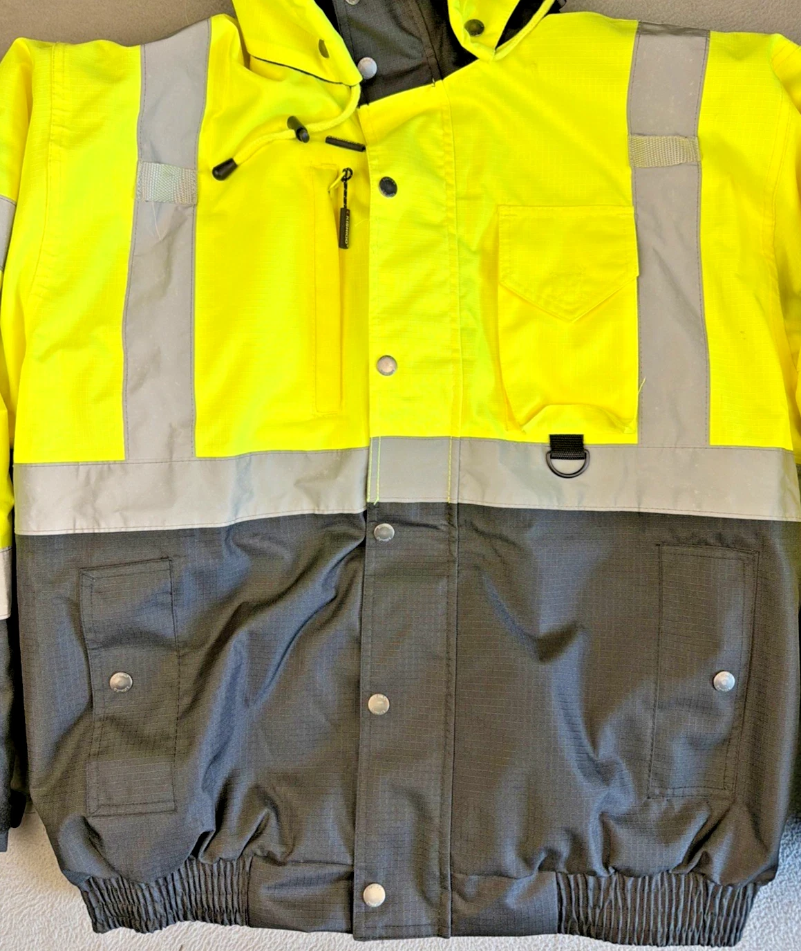 Kishigo Ripstop Bomber Jacket Hi Vis Yellow Reflective Men Medium JS130 VG image 3