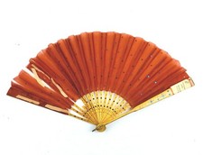 Antique 1890s Folding Hand Fan Wood  Silk with Blue Sequins Madison Avenue, NYC