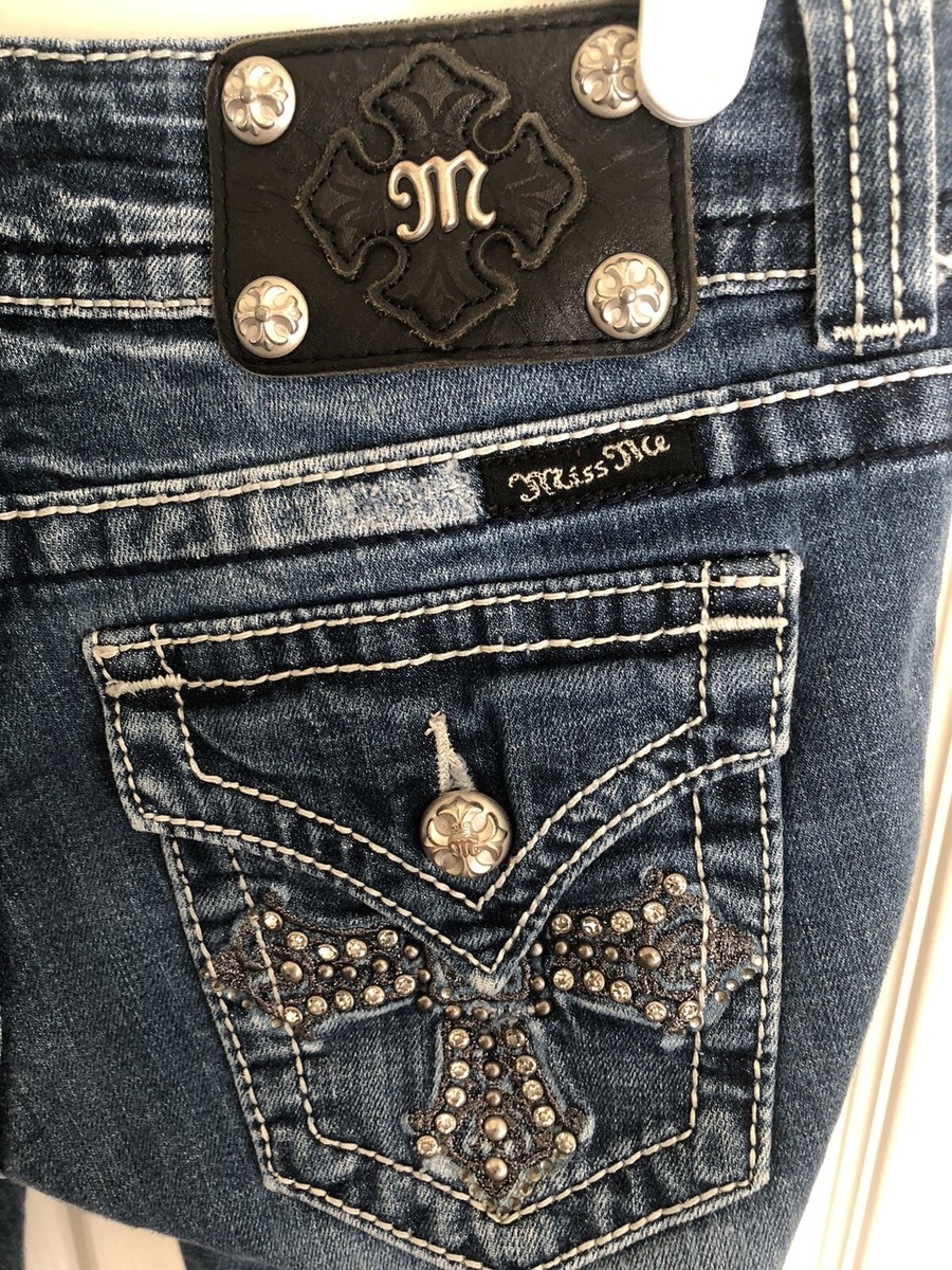 MISS ME Jeans Womens 25 Blue JP5046B8 BOOT Embellished Rhinestone