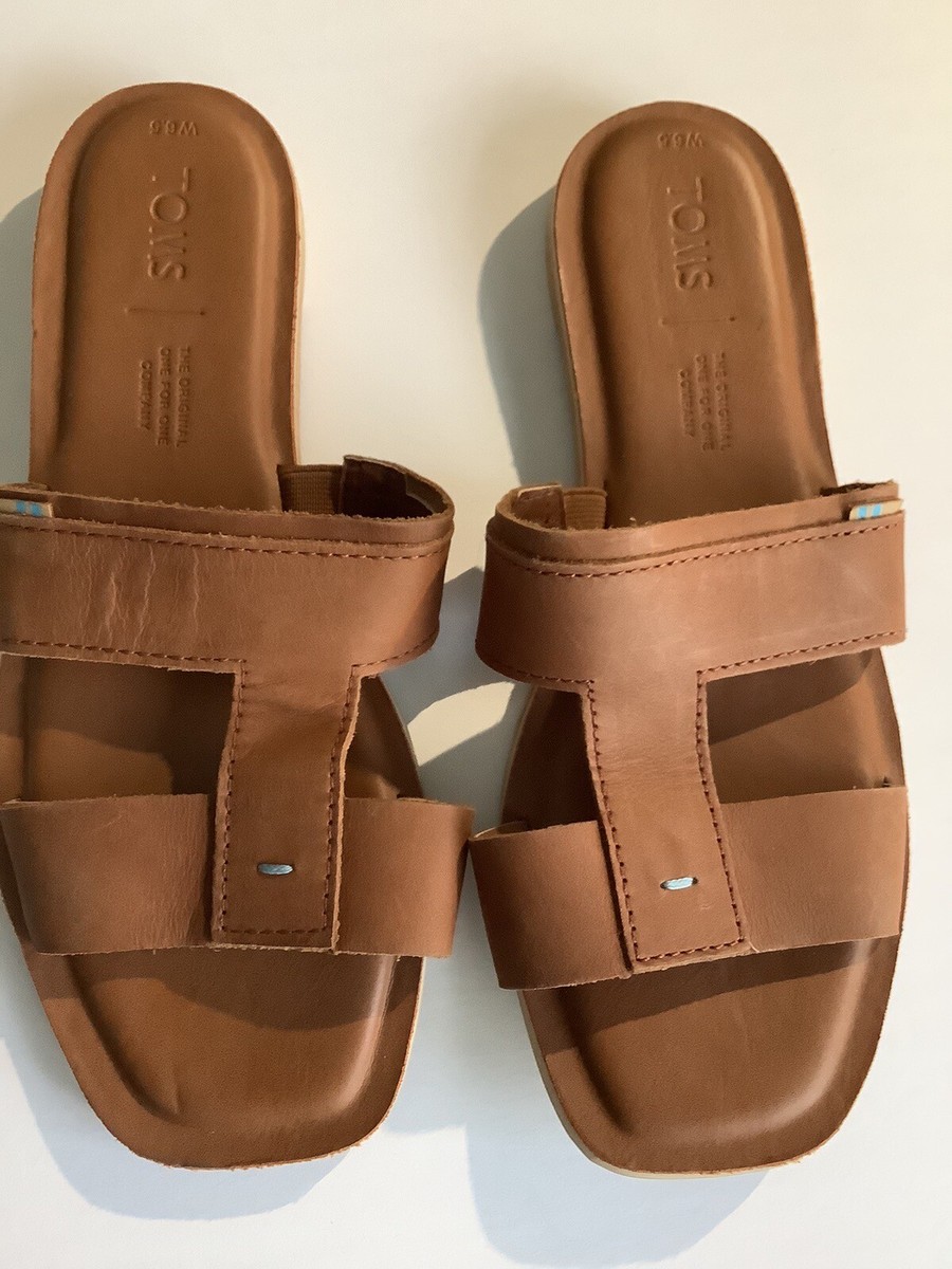 TOMS Seacliff Sandals Tan Veg Leather Ortholite Comfort Foam Insoles Size 