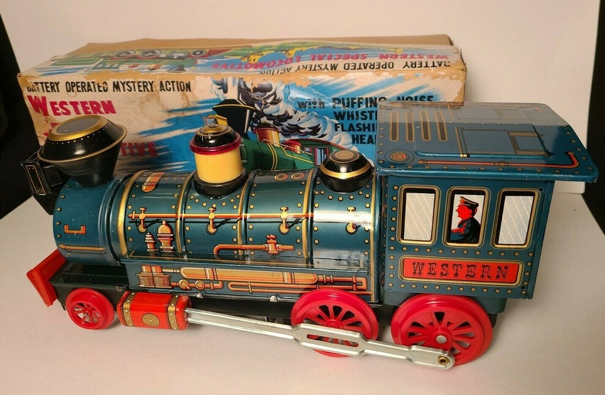 VTG Western Special Locomotive Battery Operated Tin Toy Train Box Tested  Works