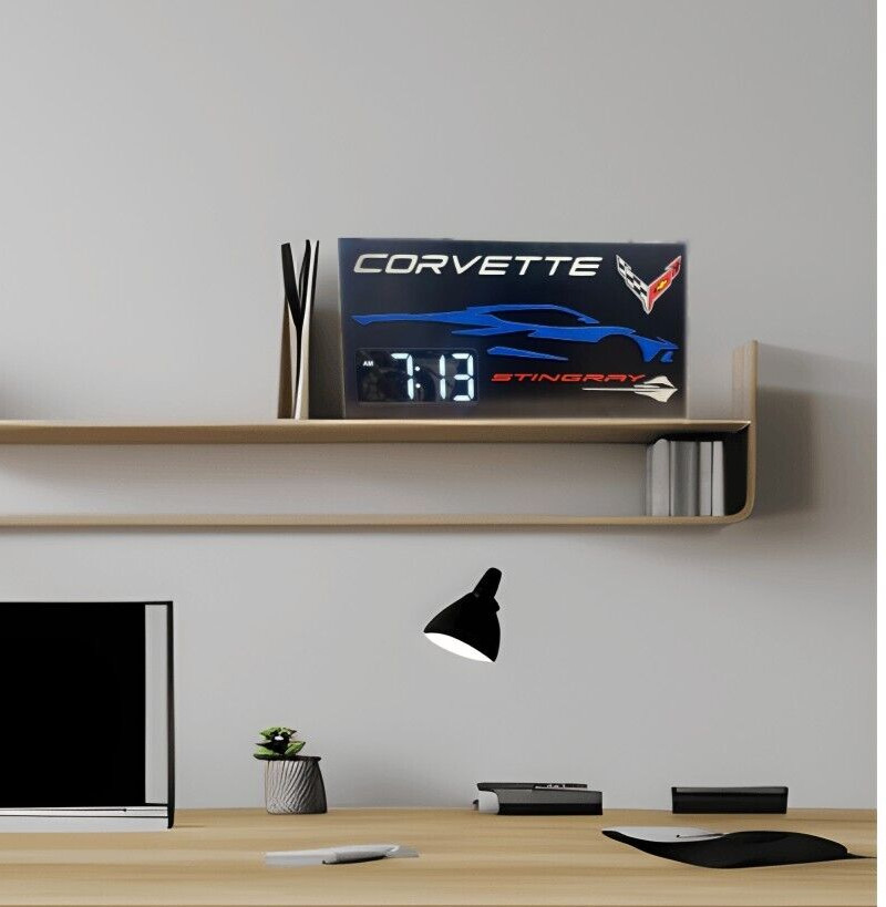 Customized Corvette C8 Clock: Laser-Cut, 3D  For Garage, Man