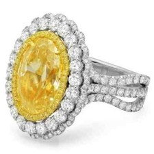 15.62 CT Oval cut yellow citrine  CZ double halo multi-shank Engagement Ring