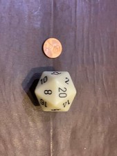 Jumbo 34mm SOLID D20 Die RPG Tabletop Dice Gaming CCG Colored Ivory with Black