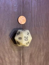 Jumbo 34mm SOLID D20 Die RPG Tabletop Dice Gaming CCG Colored Ivory with Black
