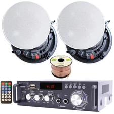 Home Theater System-2 Ch 600W Bluetooth Amplifier 2x 5.25" Ceiling Speakers Wire