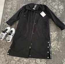 Kenzo Long Black Logo Jacket Coat Farfetch Size S 10-14 Vgc