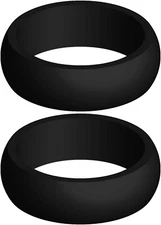 Two (2) Solid BLACK Silicone Rings Active Wedding Band Replacement Pick Size