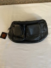 NEW Genuine Leather Fanny/Hip Pack Multi Pockets Black 6 Pocket