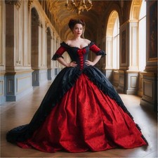 Red And BlackWedding Dresses Half Sleeves Satin Vintage Gothic Wedding Gown