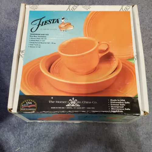 Fiesta 5  piece Place Setting 830-325 Tangerine Fiestaware in Box NOS