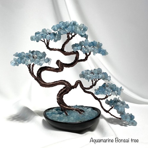 Aquamarine Crystal Gemstone tree Bonsai Tree Good Luck tree - Picture 15 of 19