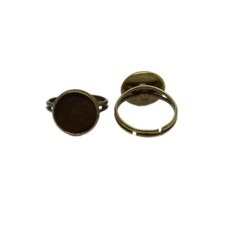 2-10 Antique Bronze Brass Ring Bezel 12.3mm Cabochon Tray Adjustable Nickel Free
