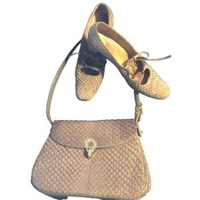 Vintage Felipe Snakeskin Brown Bag and Shoes 6 1/2N made in Spain